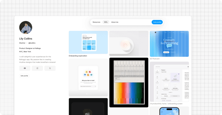 Riffs on a Community profile, with a grid of collaborative work